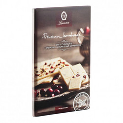 Продуктови Категории Шоколади Laurence Бял шоколад с шам фъстък, бадеми и боровинки 85 гр. 